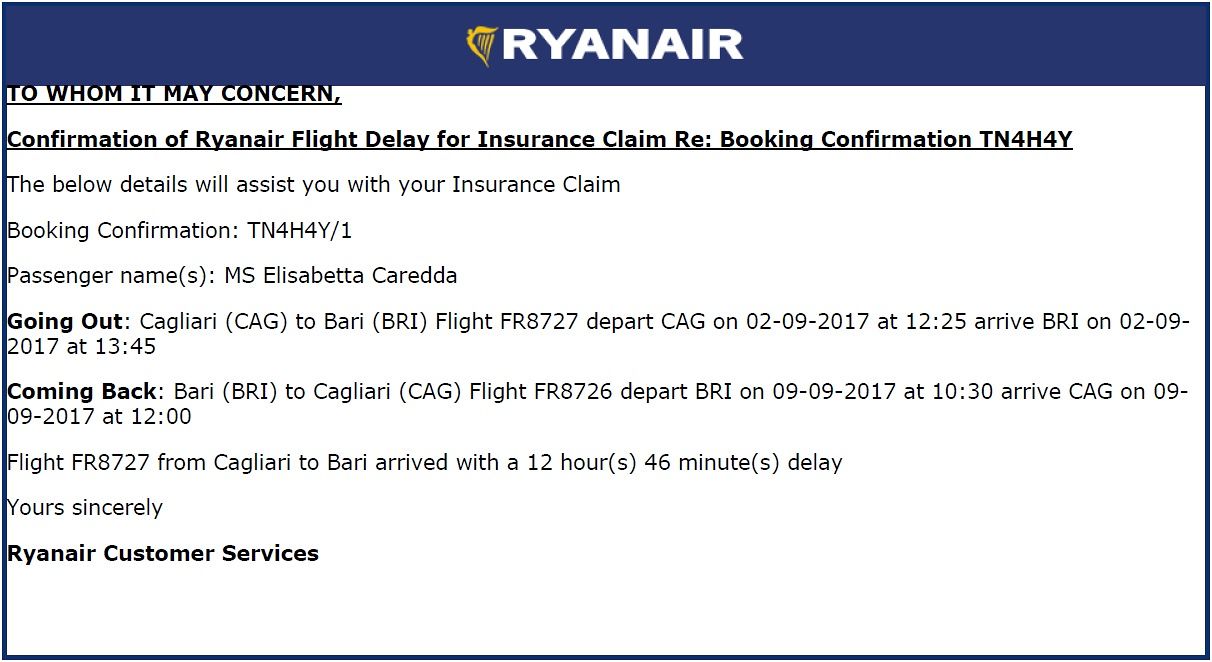 Cagliari-Bari 12 ore di ritardo, Ryanair rimborsa il volo-odissea