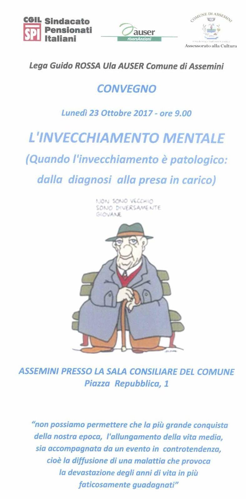 Convegno sull’invecchiamento mentale lunedì ad Assemini