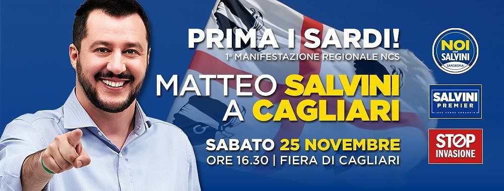 Matteo Salvini, rotta su Cagliari: “Stop invasione, andiamo a governare”