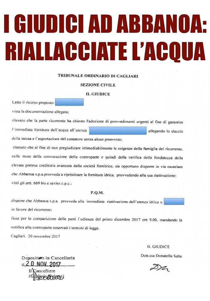 Cagliari, il tribunale ad Abbanoa: “Non slacciate l’acqua, è un bene essenziale”