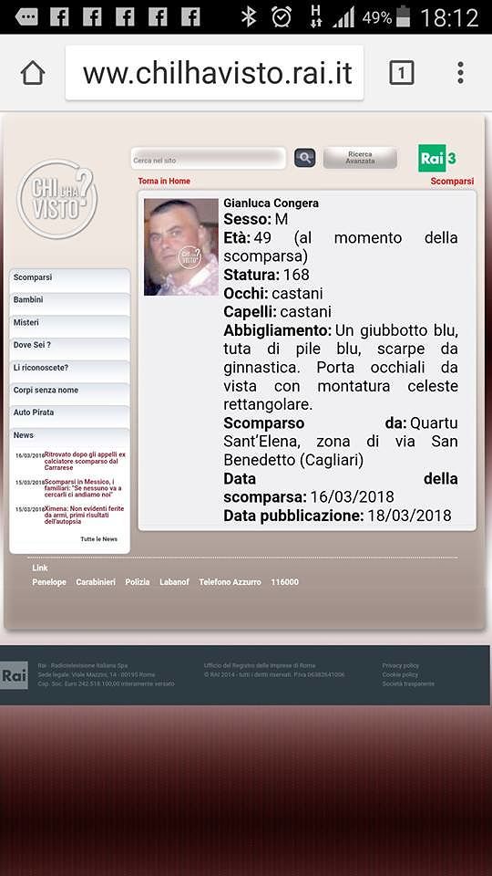 “Quartu, aiutateci a trovare Luca Congera: l’uomo scomparso ha bisogno di cure”