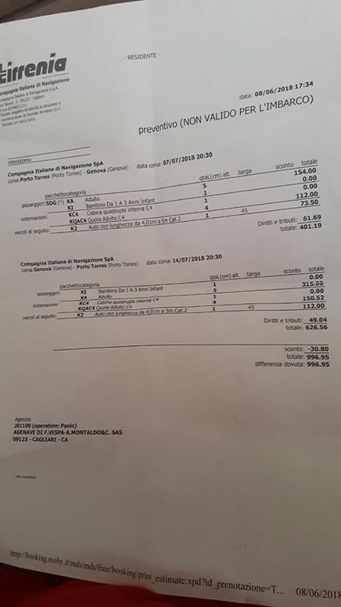 “Porto Torres-Genova 996 euro, per noi sardi con sconto residenti e sconto donna”