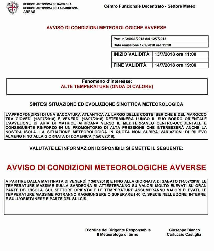 Maxi ondata di calore nel Cagliaritano, i sindaci: occhio all’allerta della Protezione Civile