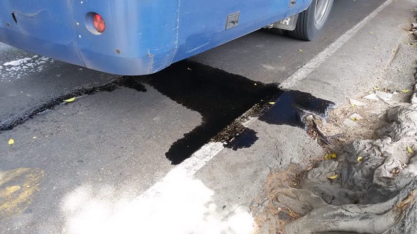 Cagliari, viale Trieste chiusa al traffico: autobus in panne, maxi chiazza oleosa in strada