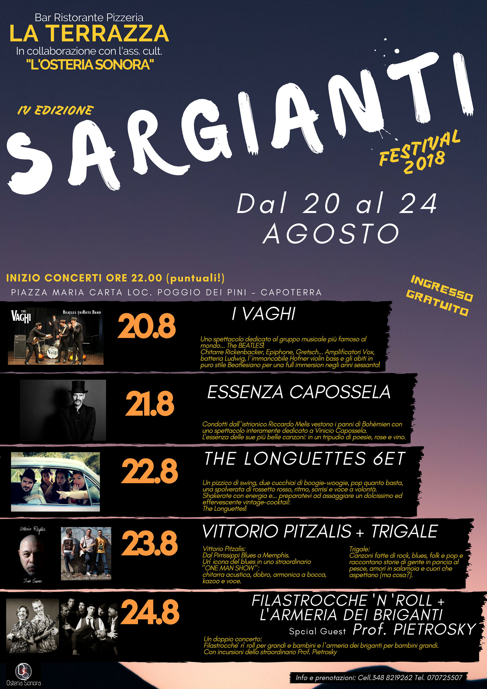 Al via lunedì 20 agosto a Poggio dei Pini la quarta edizione del Sargianti Festival