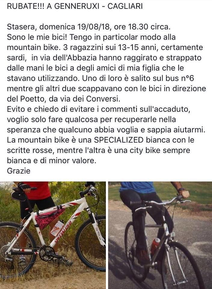 Ragazzini terribili a Cagliari: la rapina delle biciclette, rubate e strappate di mano a Genneruxi
