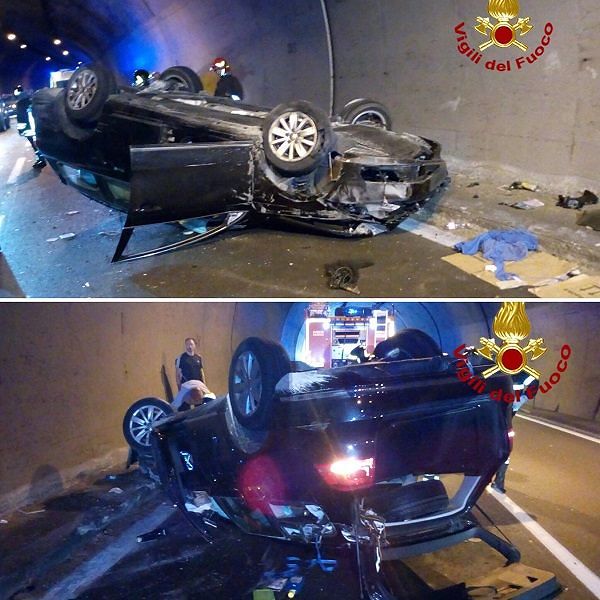 Budoni, brutto incidente sulla 131: due auto si ribaltano in galleria