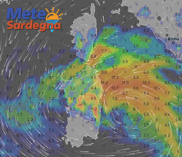 Sardegna a fortissimo rischio di maltempo nelle prossime ore: maxi vortice ciclonico sul Tirreno