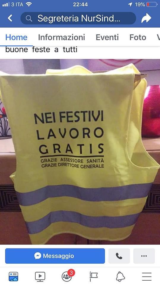 Sardegna, un gilet con scritta dedicata alla Regione: “Noi, infermieri, nei festivi lavoriamo gratis”