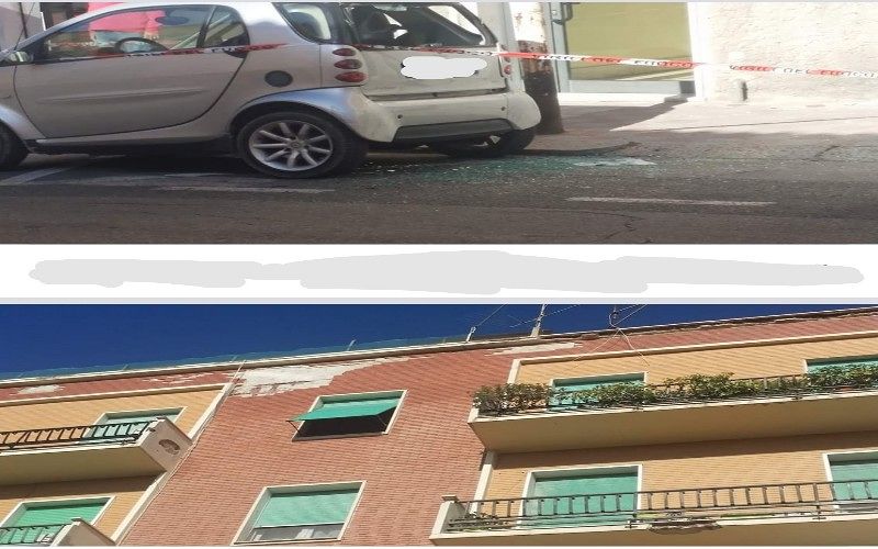 Cagliari, paura in via Nuoro: pioggia di calcinacci da un palazzo colpisce una Smart