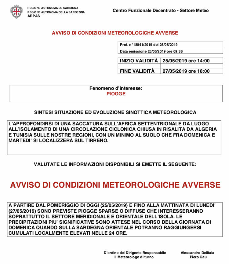 Cagliari, le piogge si intensificano: scatta l’allerta gialla dalle 18 di oggi alle 24 di domenica