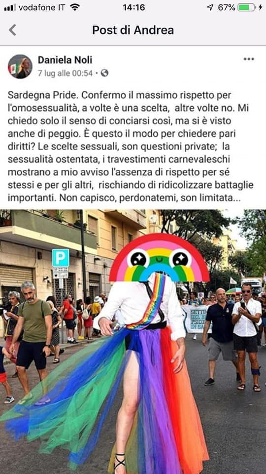 Post della Noli contro il Sardegna Pride: “Travestimenti carnevaleschi”. Esplode la polemica
