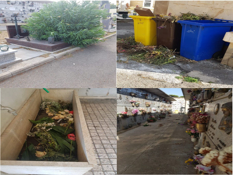 Il cimitero di Pirri immerso nel degrado: “Rubinetti rotti e corsie inondate di fiori secchi”