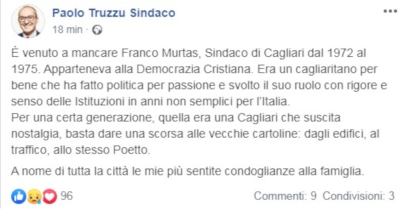 Cagliari in lacrime per la morte dell’ex sindaco Franco Murtas: “Addio a un uomo rigoroso”