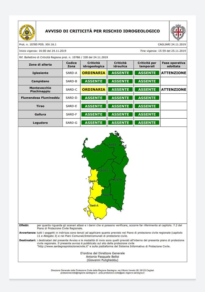 Allerta gialla in Sardegna sino alle 16 di lunedì: ecco la mappa delle zone più a rischio