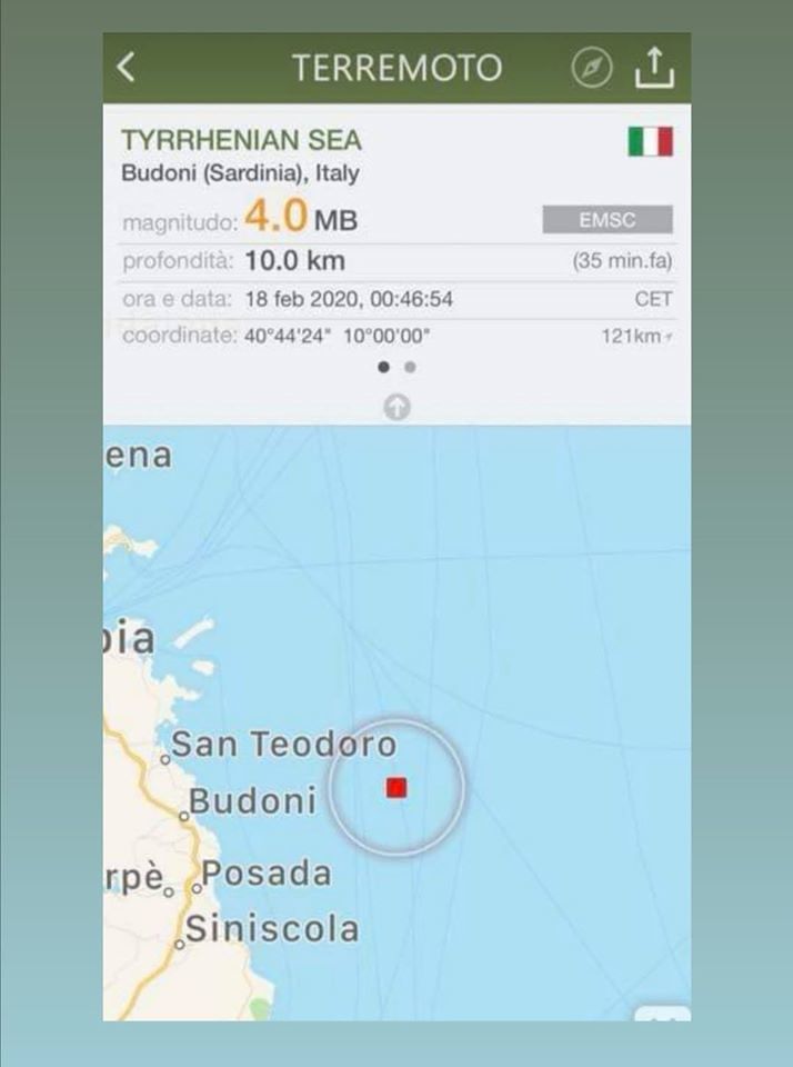 Scossa di terremoto nel Tirreno, sentita in Sardegna: magnitudo 3.5 all’altezza di Budoni