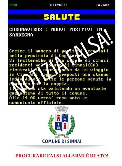 Coronavirus, fake news a Sinnai, il sindaco e il Comune denunciano alla Polizia Postale: “Nessun contagio in paese”