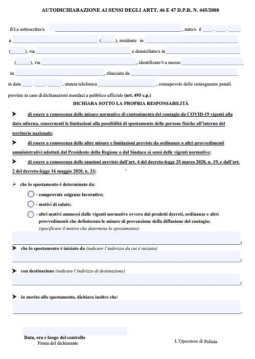 Coprifuoco in Sardegna, ecco il modulo di autocertificazione per chi deve spostarsi dalle 22 alle 5