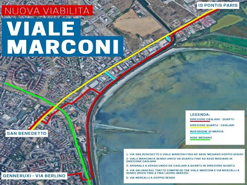 Rivoluzione senso unico in viale Marconi, ecco come dovranno circolare 300mila sardi da sabato