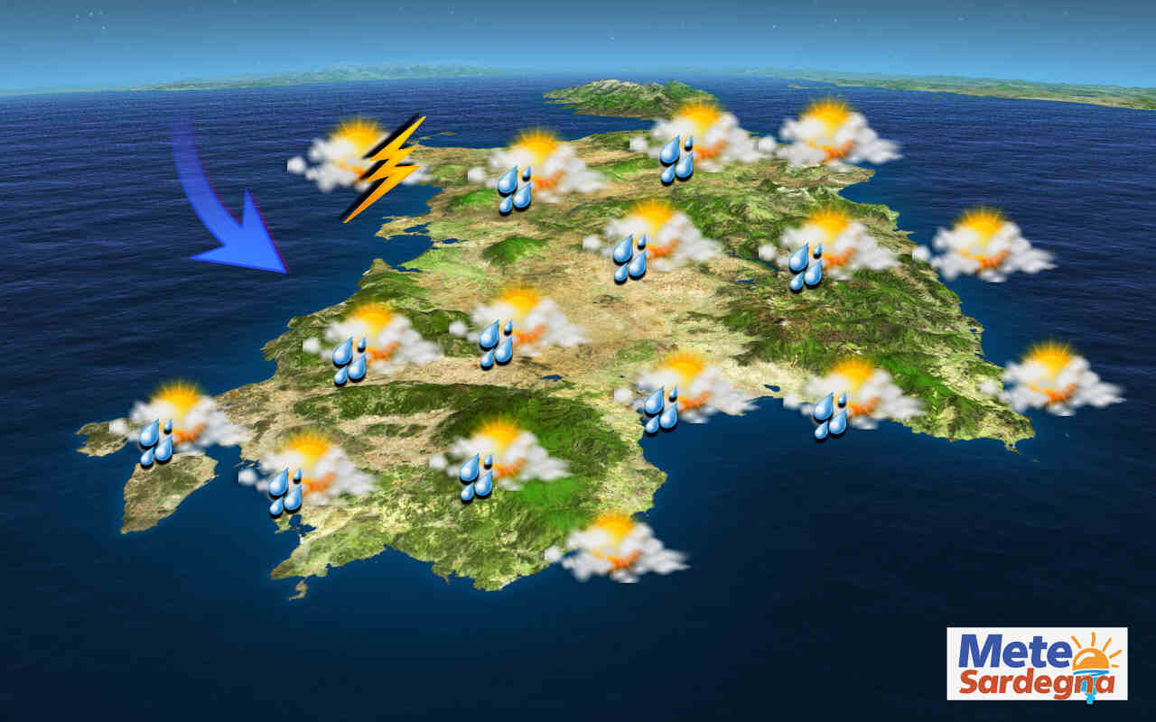 Meteo Sardegna, domani la perturbazione con piogge e possibili temporali: c’è l’allerta meteo