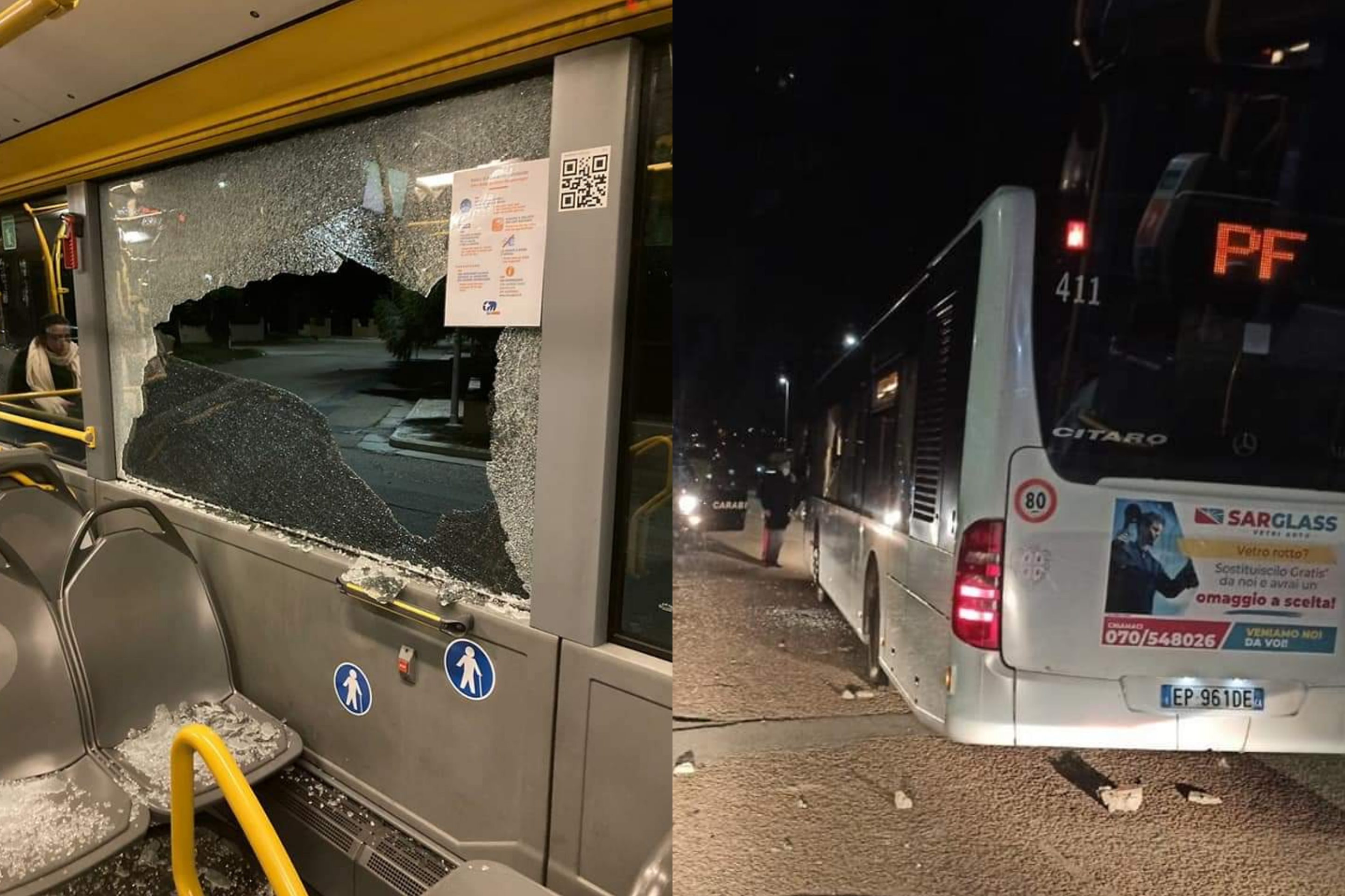 Flumini di Quartu, sassi contro un bus del Ctm: gravi i danni