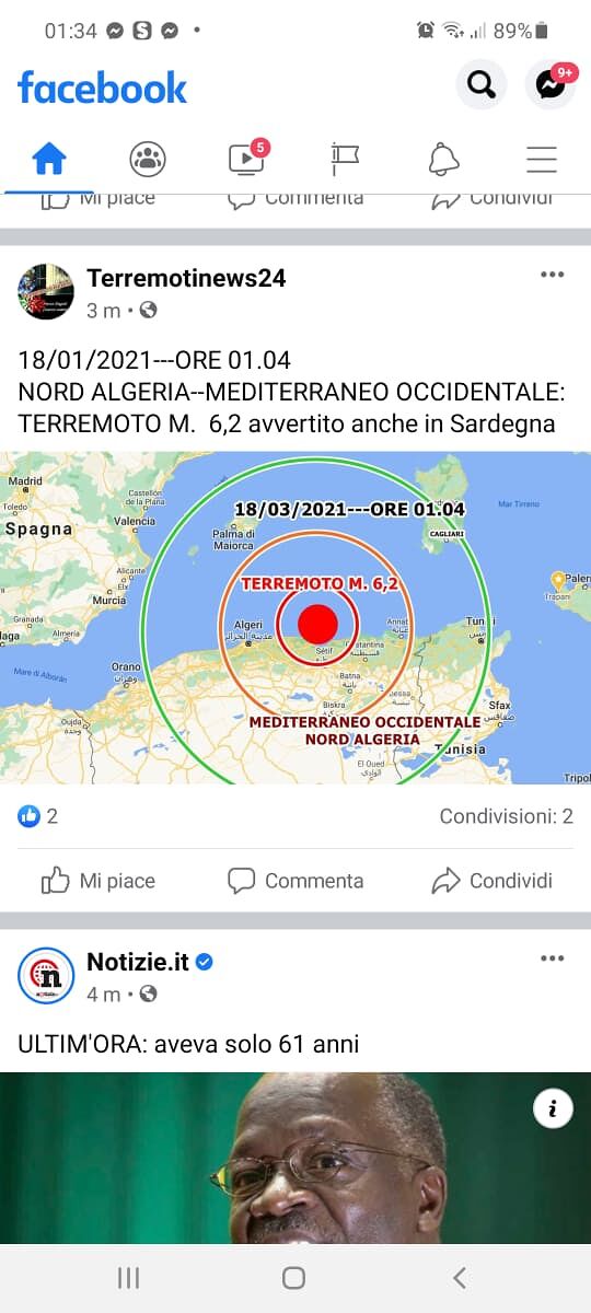 Forte scossa di terremoto in Algeria avvertita anche in Sardegna: “Ho sentito il letto tremare a Quartu”