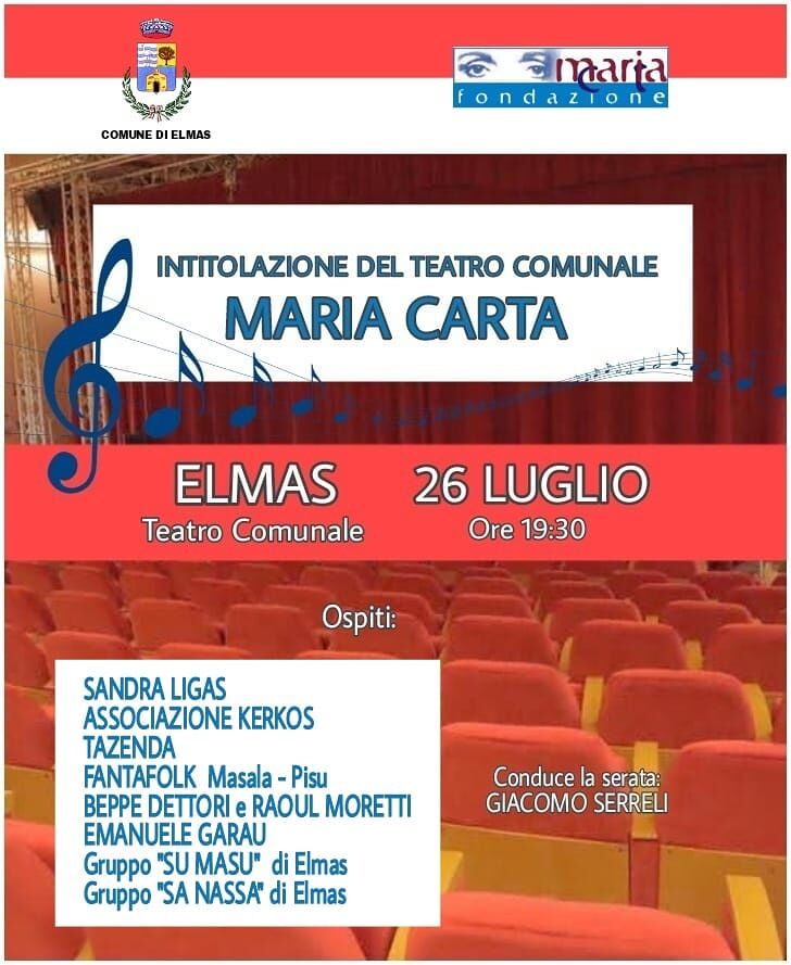 Il Teatro Comunale di Elmas intitolato a Maria Carta con Tazenda e altre star
