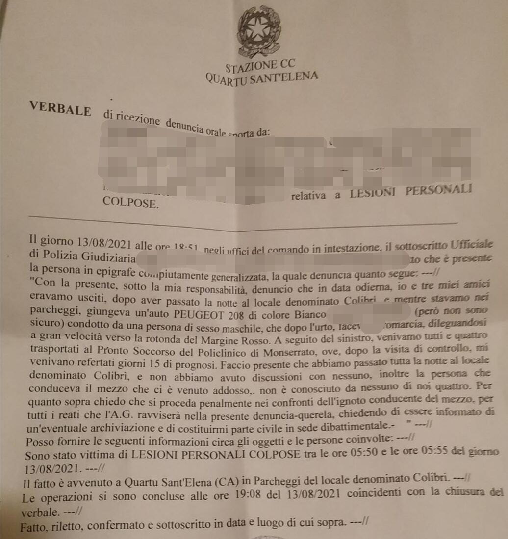Notte di terrore per 4 ragazzi al Poetto di Quartu: investiti da un’auto pirata e vivi per miracolo
