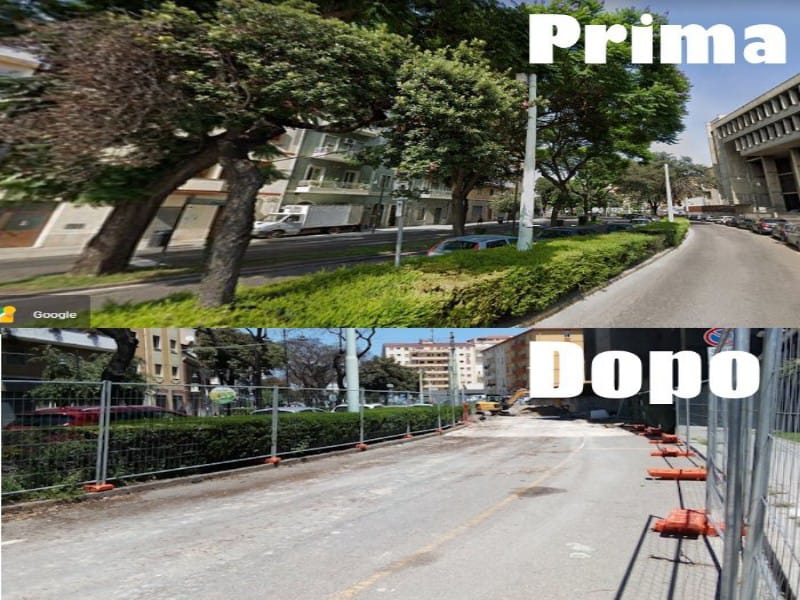 Cantiere per la metropolitana a Cagliari, da via Dante spariscono sei alberi