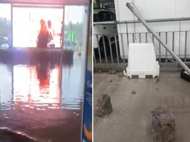 Elmas, aeroporto ko per il temporale: terminal invaso dall’acqua, nel multipiano precipita un lampione