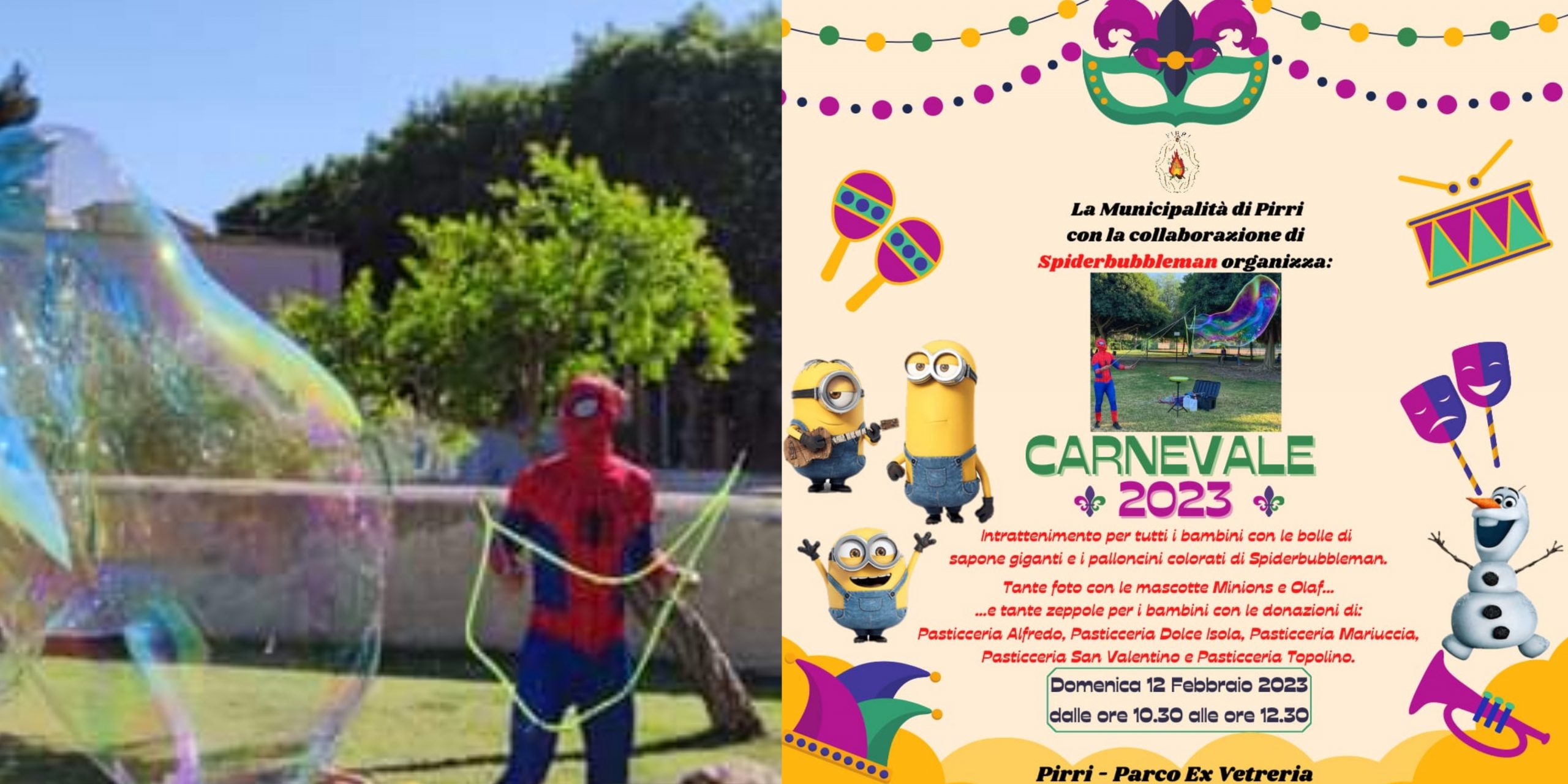 Pirri, Carnevale per i bambini al parco dell’ex Vetreria