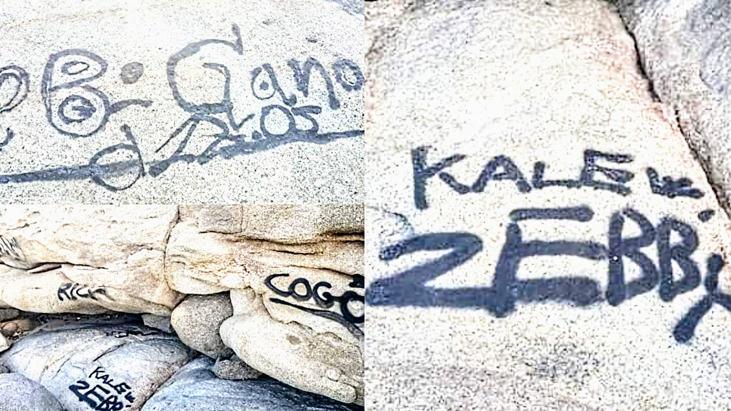 Rocce imbrattate con le bombolette nell’area marina protetta di Capo Carbonara
