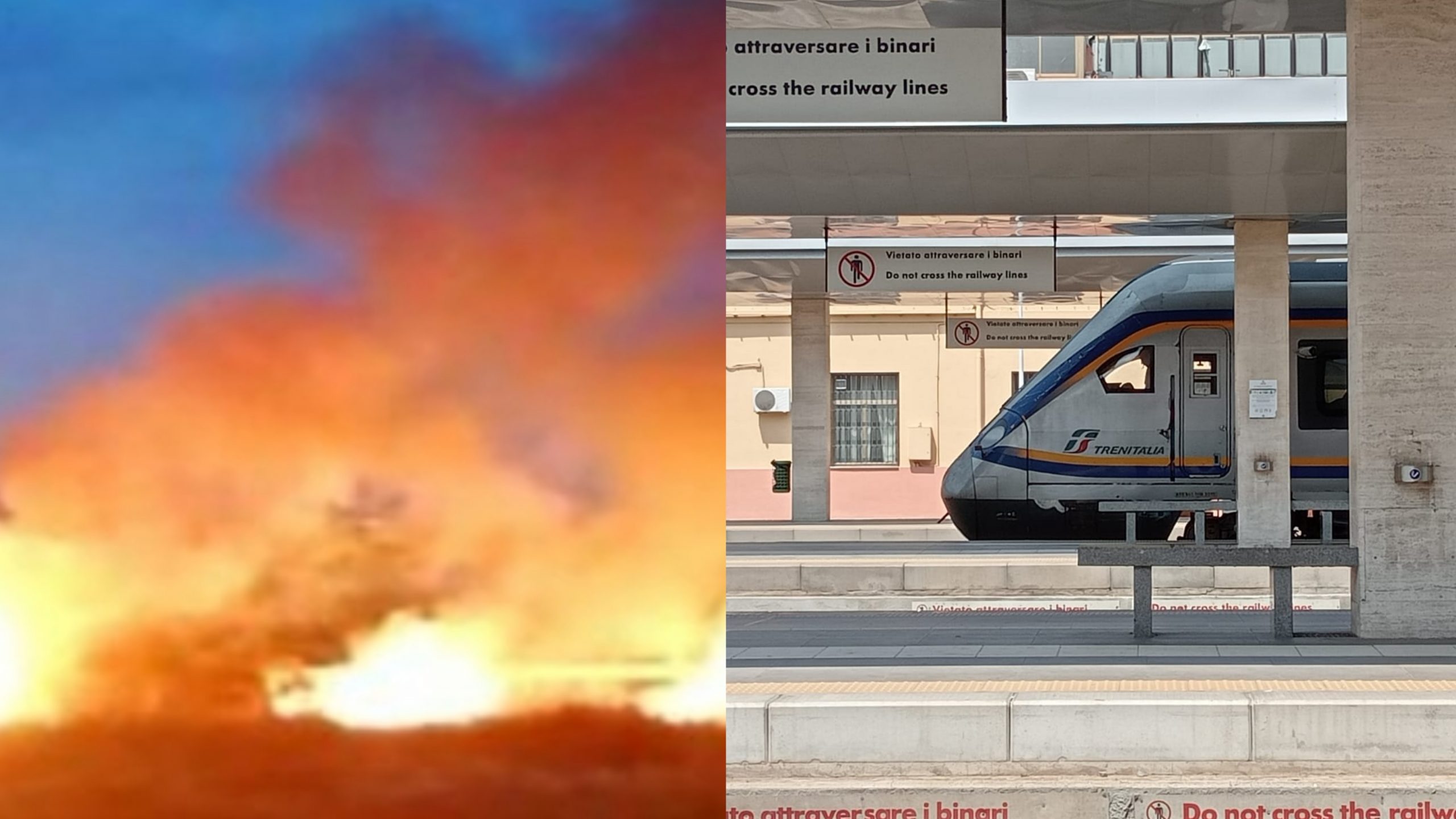 Treni in ritardo o soppressi a causa del vasto rogo che sta distruggendo le campagne di Serramanna, un turista urla