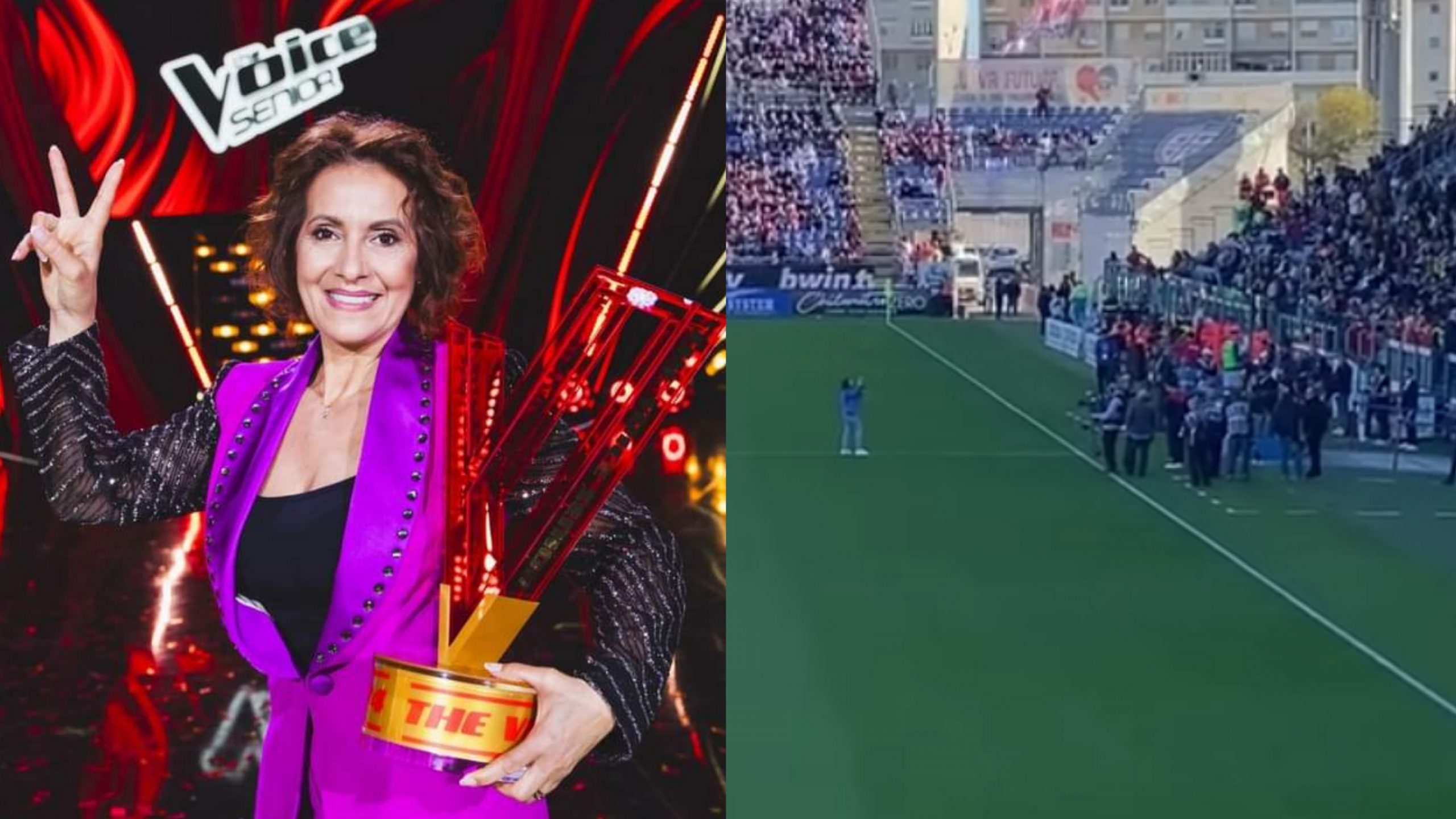 Diana Puddu apre la partita del Cagliari: allo stadio canta “Ti sento”, e l’Unipol Domus salta e balla