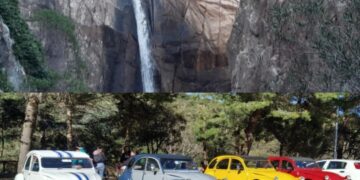 Villacidro, il fascino delle auto d’epoca nell’incantevole scenario delle cascate di Sa Spendula -VIDEO