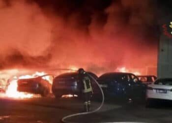 Grosso incendio alla concessionaria Tesla: distrutte 17 auto