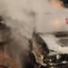 Cagliari, un furgone in fiamme nella notte vicino al cimitero di San Michele